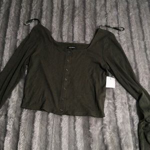 long sleeve, army green crop top